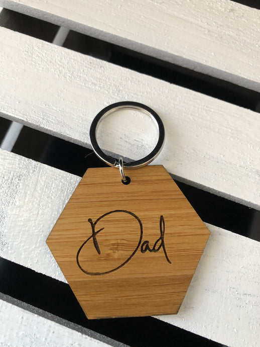 DAD BAMBOO KEYRING HEXAGON